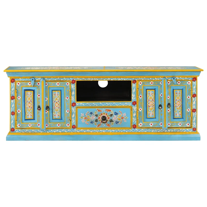 TV Cabinet Blue 110x30x40 cm Solid Wood Mango