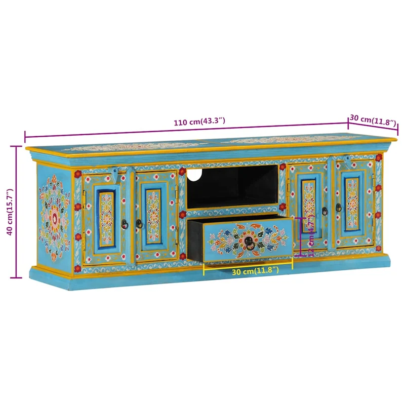 TV Cabinet Blue 110x30x40 cm Solid Wood Mango
