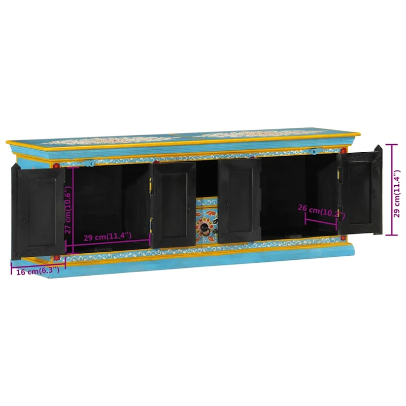 TV Cabinet Blue 110x30x40 cm Solid Wood Mango