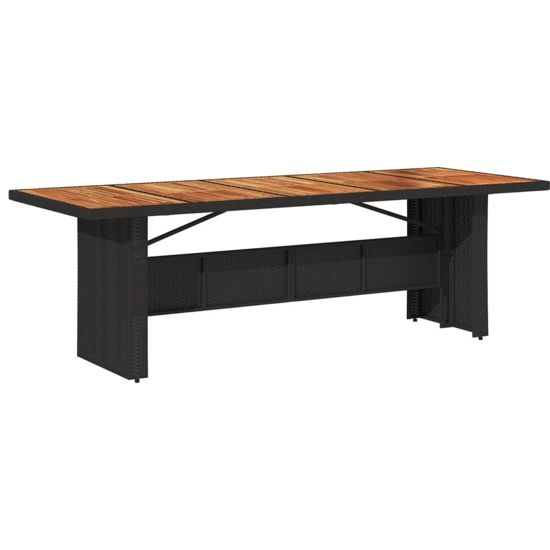 Garden Table with Acacia Wood Top Black 240x90x75cm Poly Rattan