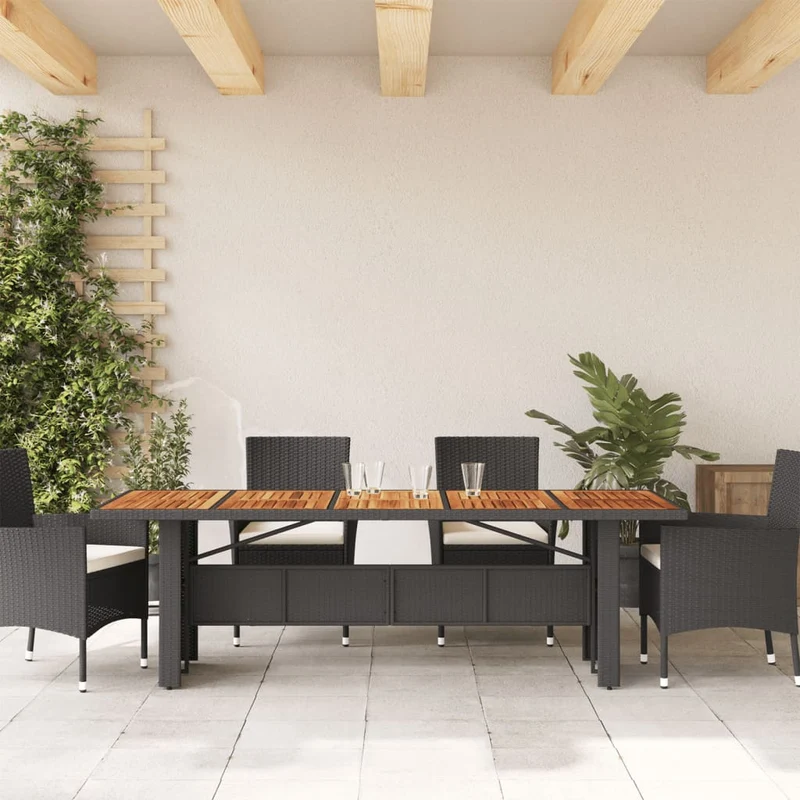 Garden Table with Acacia Wood Top Black 240x90x75cm Poly Rattan
