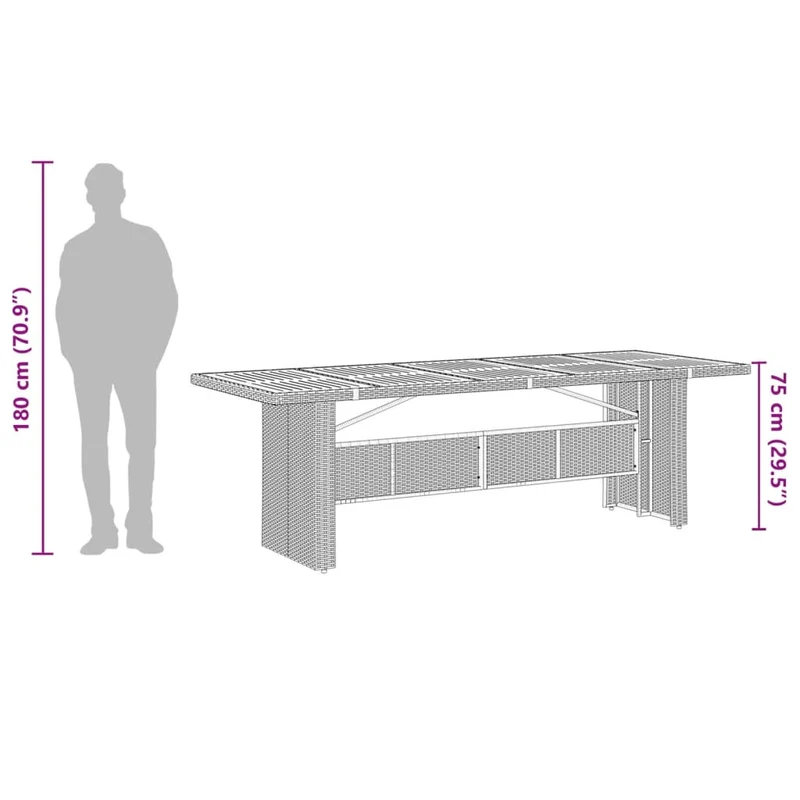 Garden Table with Acacia Wood Top Black 240x90x75cm Poly Rattan