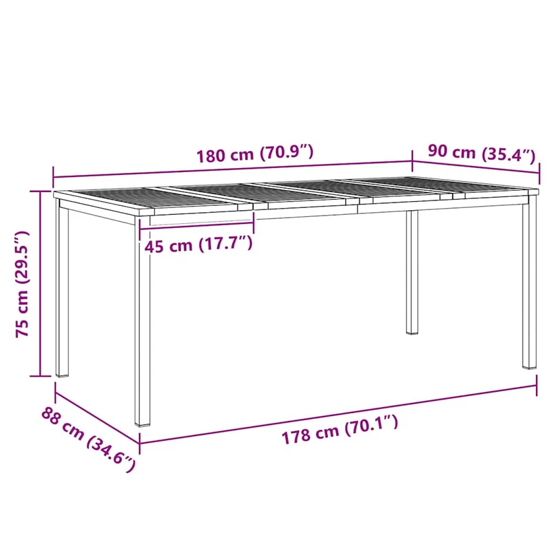 Dining Table 180x90x75 cm Solid Acacia Wood and Stainless Steel
