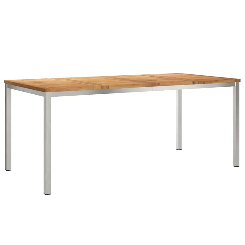 Dining Table 180x90x75 cm Solid Teak Wood and Stainless Steel