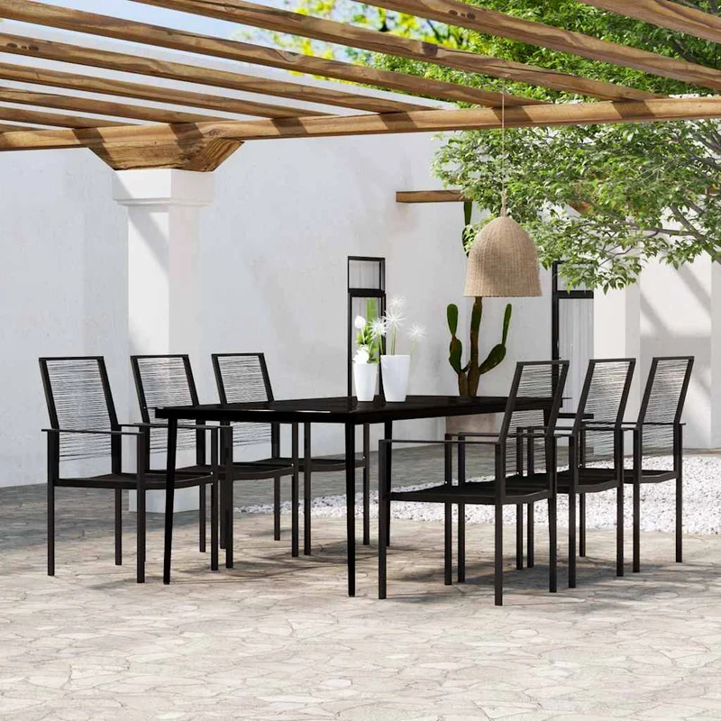 7 Piece Garden Dining Set Black