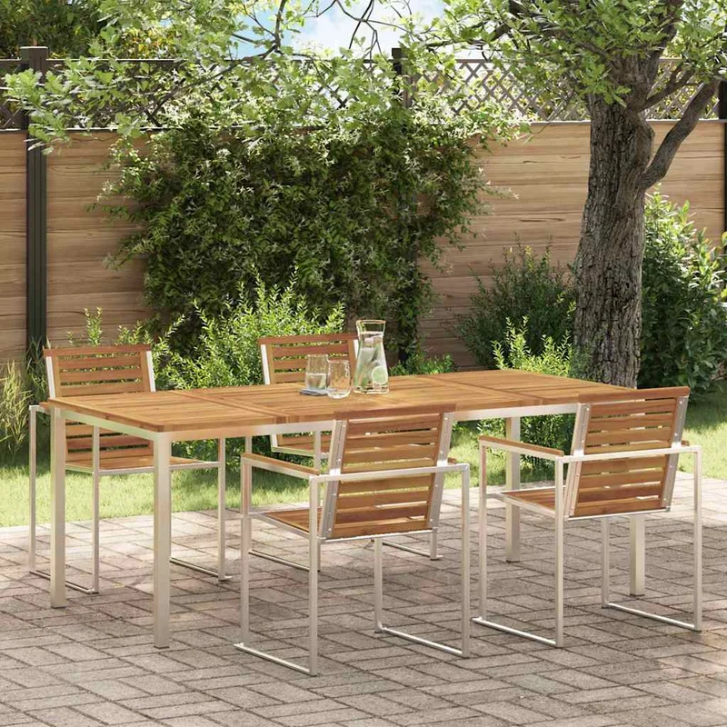 Dining Table 200x90x75 cm Solid Acacia Wood and Stainless Steel