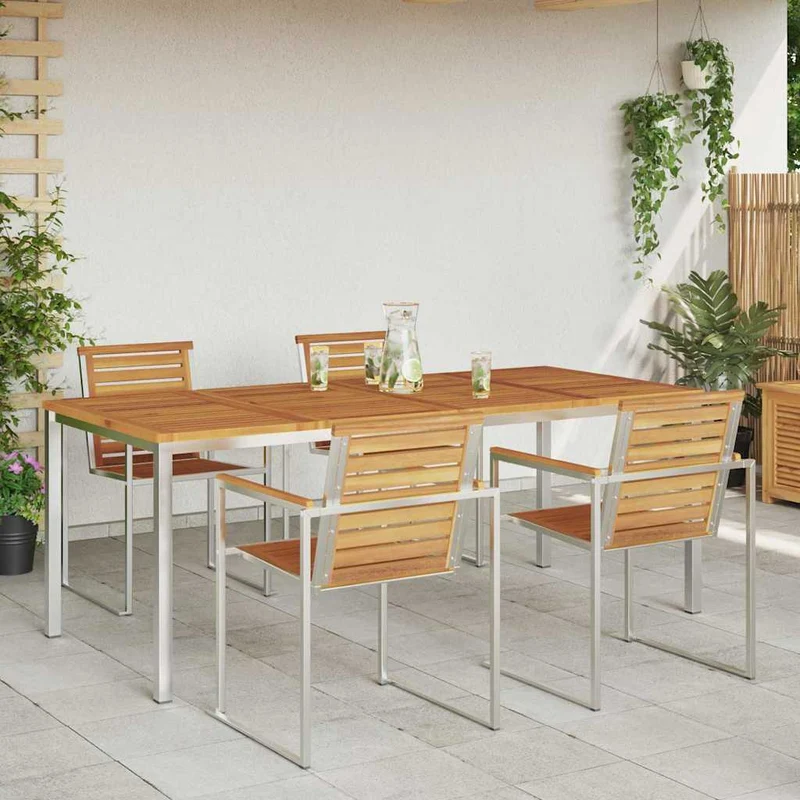 Dining Table 200x90x75 cm Solid Acacia Wood and Stainless Steel