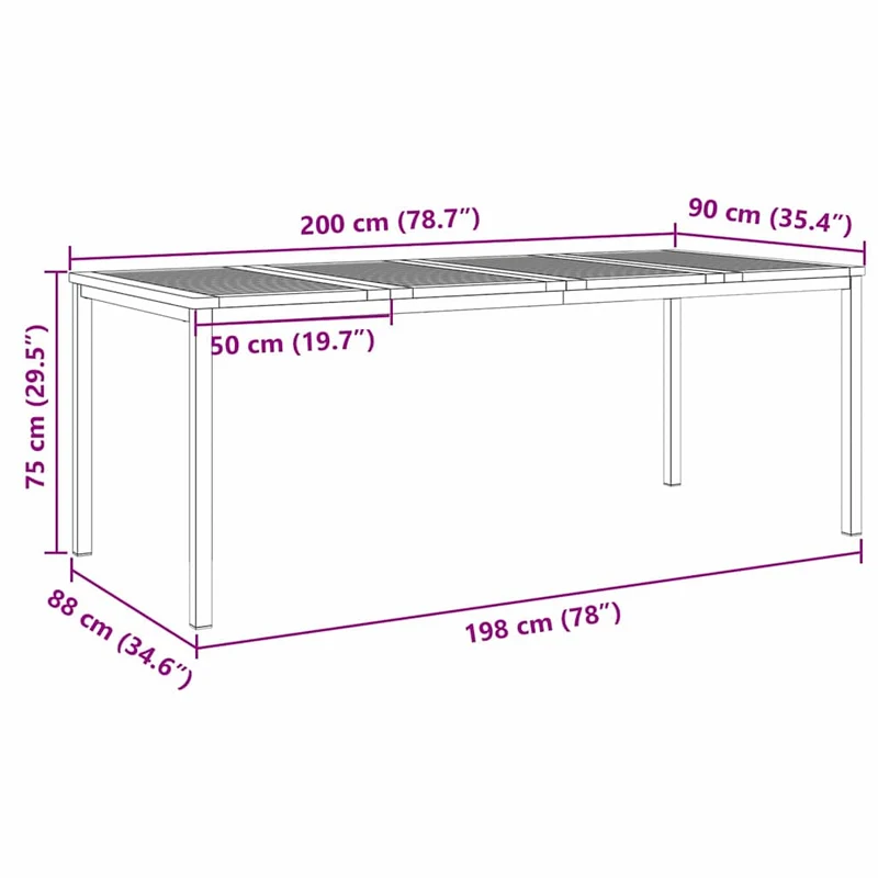 Dining Table 200x90x75 cm Solid Acacia Wood and Stainless Steel