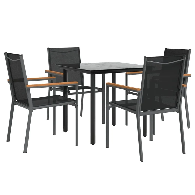 5 Piece Garden Dining Set Black Textilene and Steel