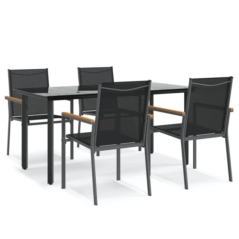 5 Piece Garden Dining Set Black Textilene and Steel