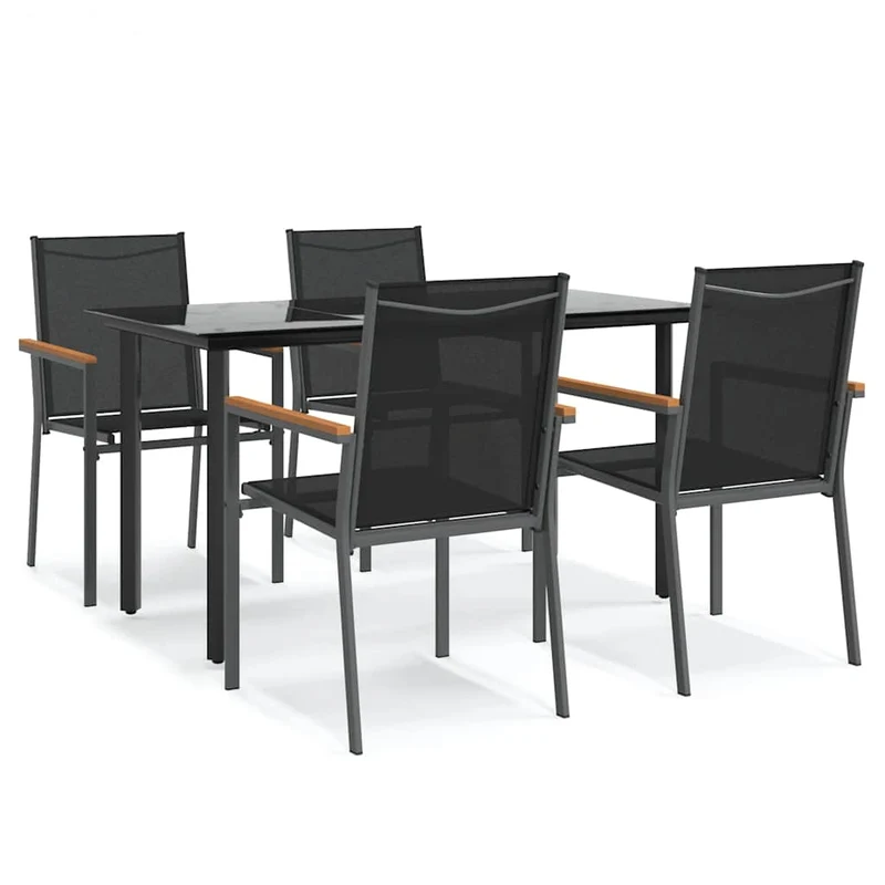 5 Piece Garden Dining Set Black Textilene and Steel