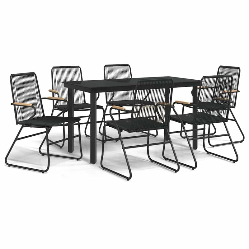 7 Piece Garden Dining Set Black PVC Rattan