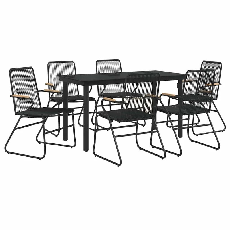 7 Piece Garden Dining Set Black PVC Rattan