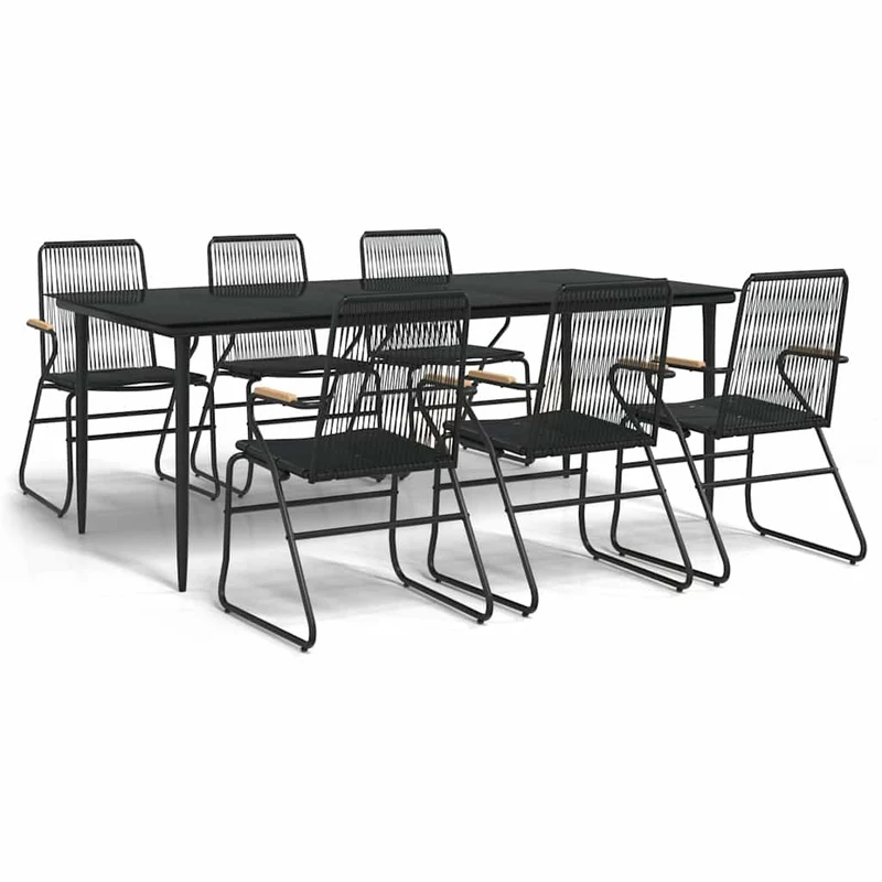 7 Piece Garden Dining Set Black PVC Rattan
