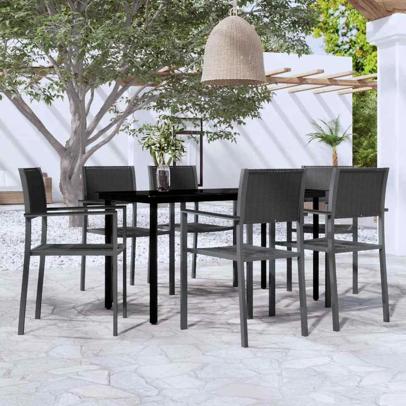 7 Piece Garden Dining Set Black