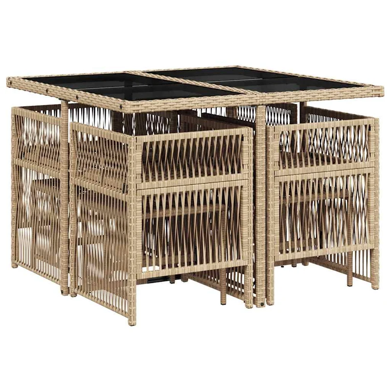 9 Piece Garden Dining Set with Cushions Mix Beige Poly Rattan