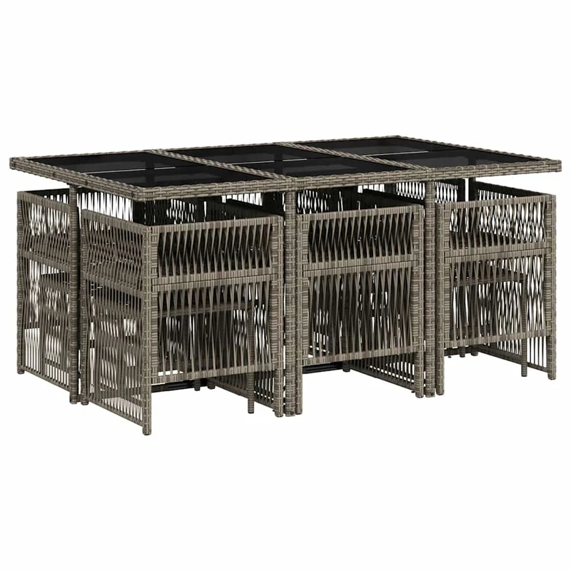 11 Piece Garden Dining Set with Cushions Grey Poly Rattan