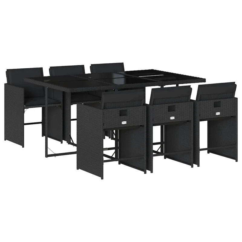 7 Piece Garden Dining Set with Cushions Black Poly Rattan