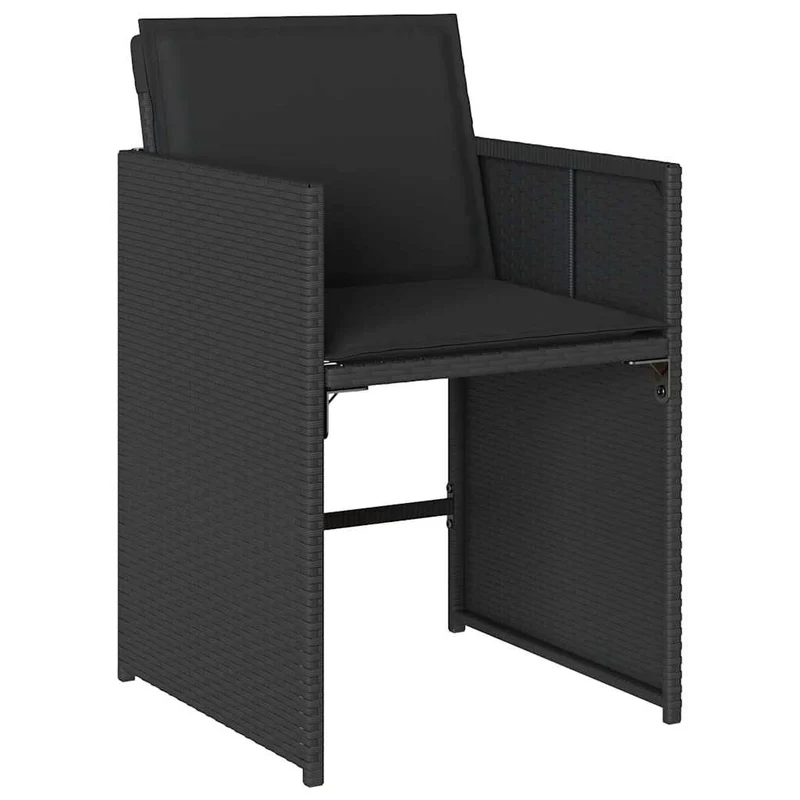 7 Piece Garden Dining Set with Cushions Black Poly Rattan