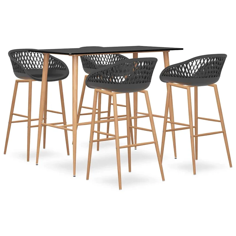 5 Piece Bar Set Black and Grey
