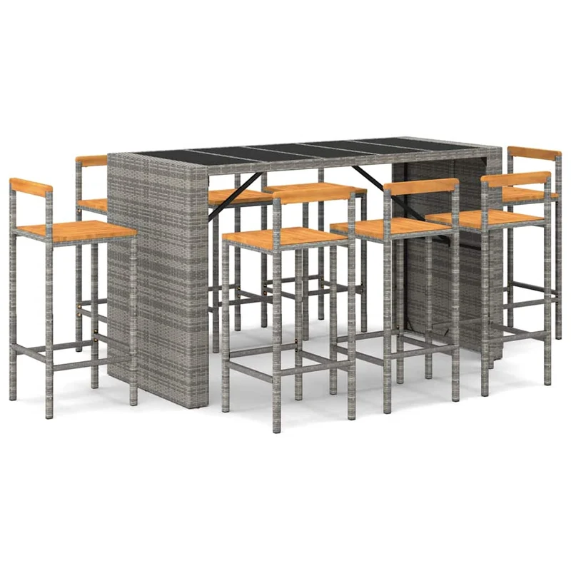 7 Piece Garden Bar Set Grey Poly Rattan& Solid Wood Acacia