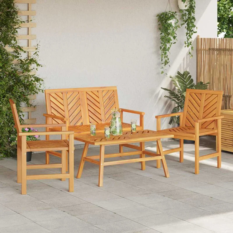 Garden Lounge Set 4 pcs Brown Solid Acacia Wood