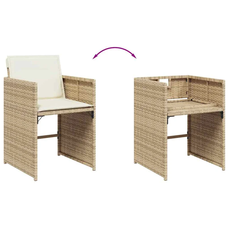 9 Piece Garden Dining Set with Cushions Beige Poly Rattan