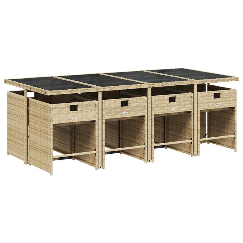 9 Piece Garden Dining Set with Cushions Mix Beige Poly Rattan