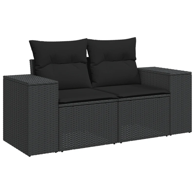 9 Piece Garden Dining Set with Cushions Black Poly Rattan
