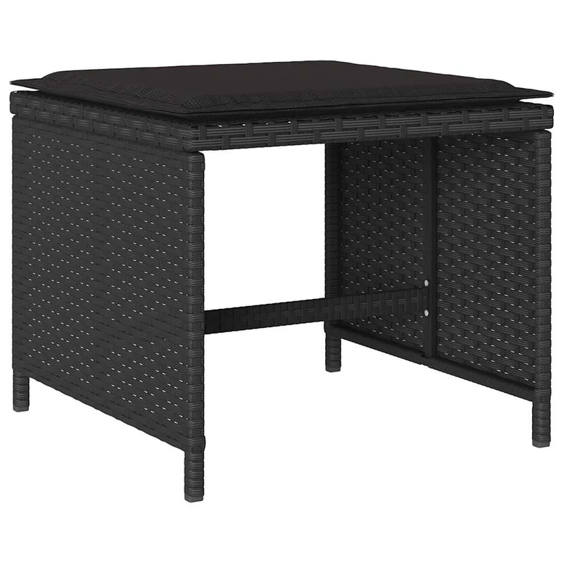 9 Piece Garden Dining Set with Cushions Black Poly Rattan