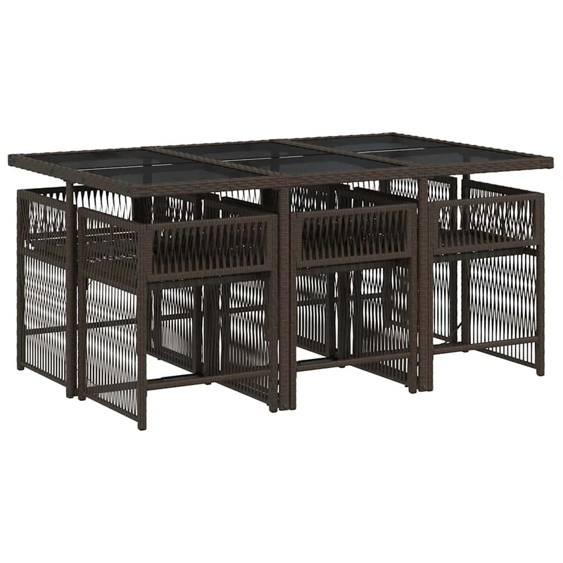 7 Piece Garden Dining Set with Cushions Brown Poly Rattan