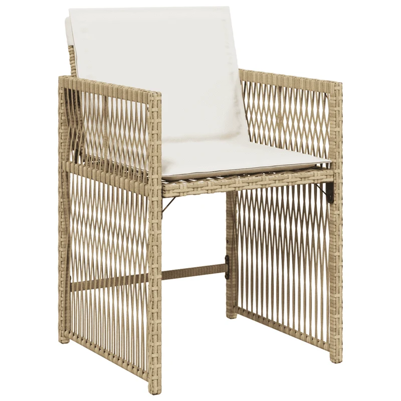 7 Piece Garden Dining Set with Cushions Beige Poly Rattan