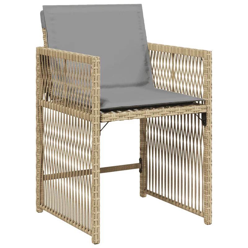 7 Piece Garden Dining Set with Cushions Mix Beige Poly Rattan