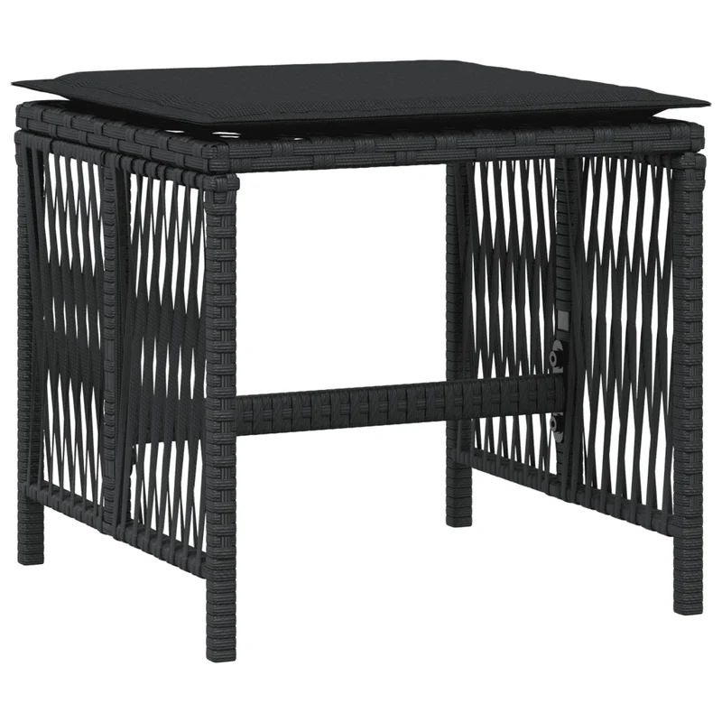 9 Piece Garden Dining Set with Cushions Black Poly Rattan