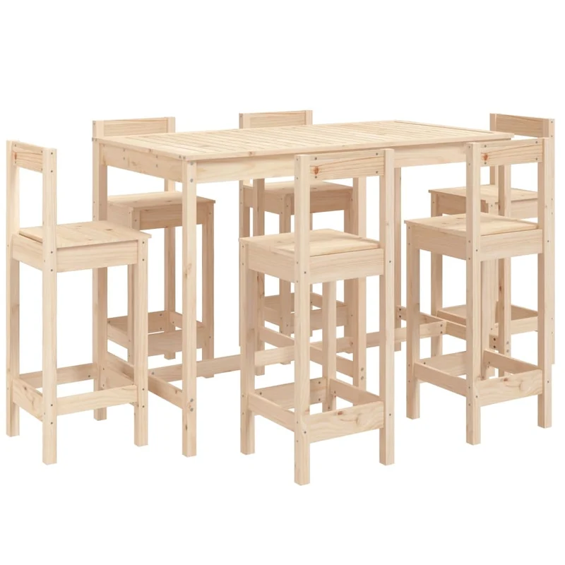 7 Piece Garden Bar Set Solid Wood Pine