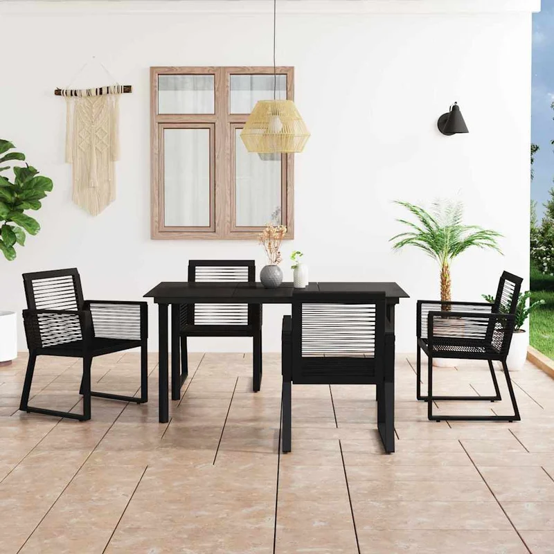 5 Piece Outdoor Dining Set PVC Rattan Black