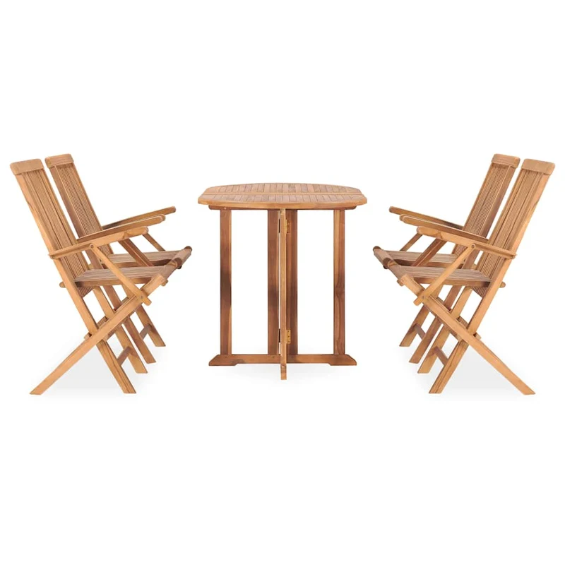 5 Piece Folding Outdoor Dining Set Solid Teak Wood