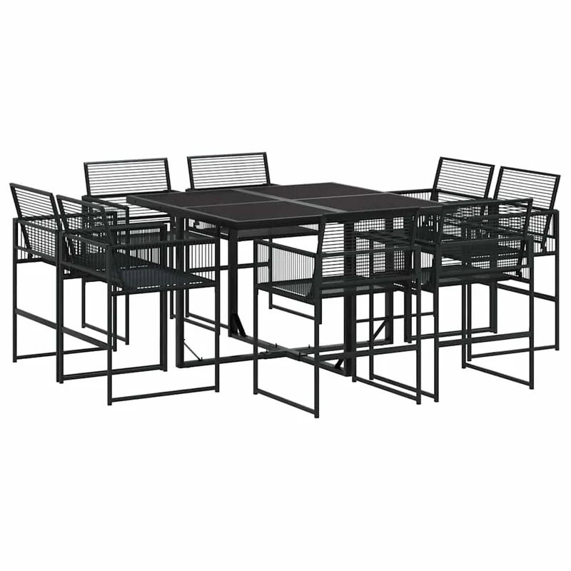 9 Piece Garden Dining Set Black Poly Rattan