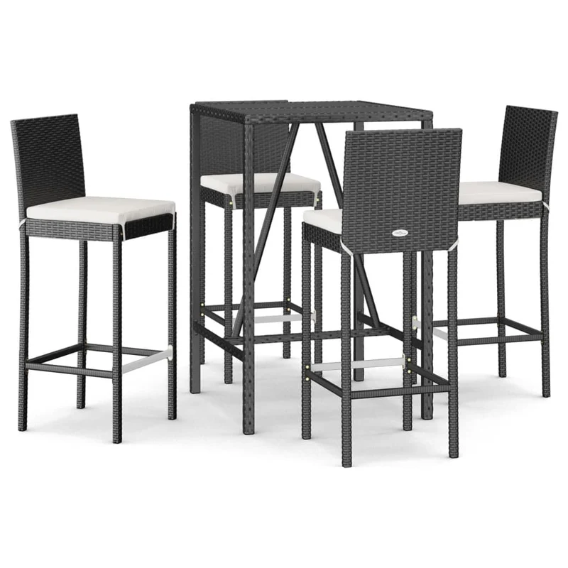 5 Piece Garden Bar Set with Cushions Black Poly Rattan
