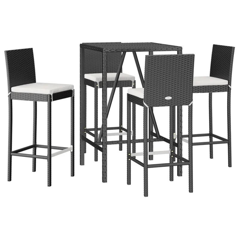 5 Piece Garden Bar Set with Cushions Black Poly Rattan