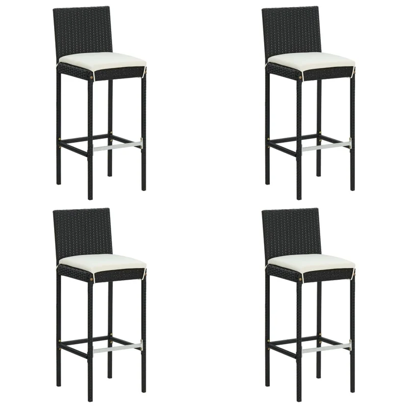 5 Piece Garden Bar Set with Cushions Black Poly Rattan