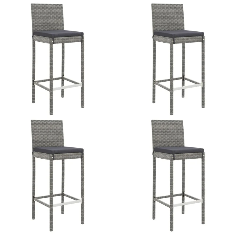 5 Piece Garden Bar Set with Cushions Grey Poly Rattan