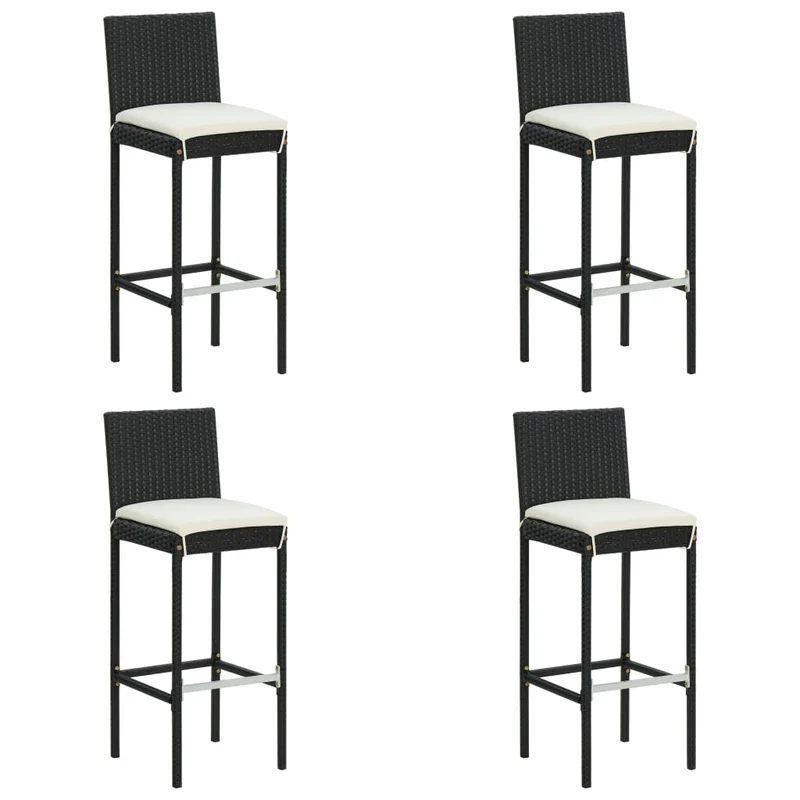 5 Piece Garden Bar Set with Cushions Black Poly Rattan
