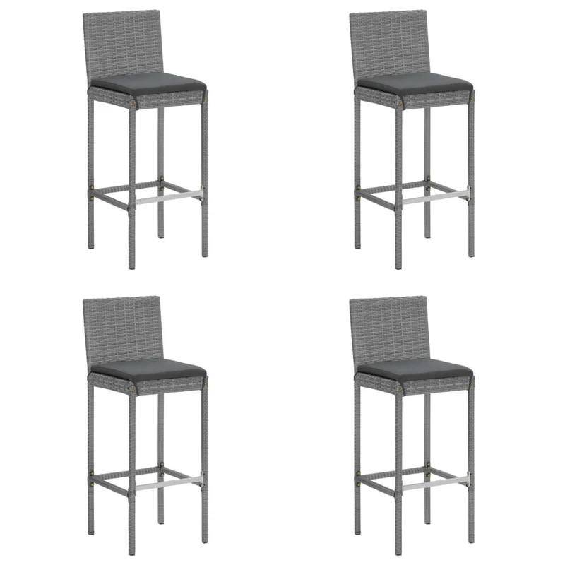 5 Piece Garden Bar Set with Cushions Grey Poly Rattan