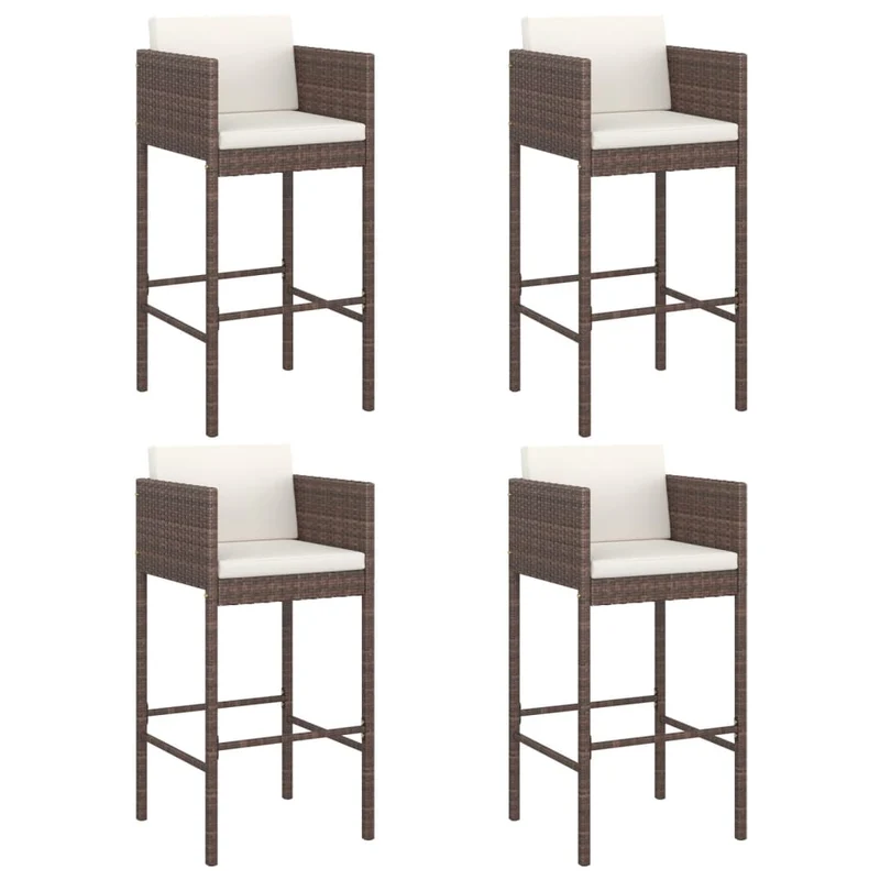 5 Piece Garden Bar Set with Cushions Brown Poly Rattan