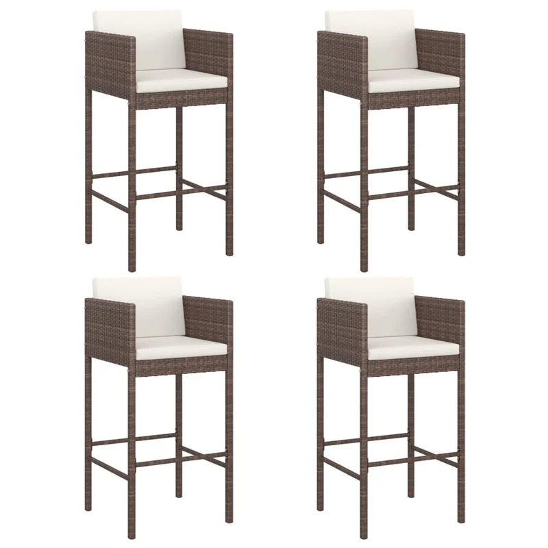 5 Piece Garden Bar Set with Cushions Brown Poly Rattan