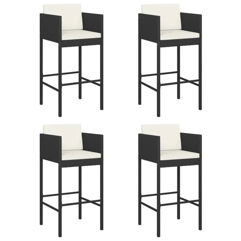 5 Piece Garden Bar Set with Cushions Black Poly Rattan