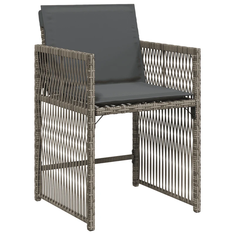 11 Piece Garden Dining Set with Cushions Grey Poly Rattan