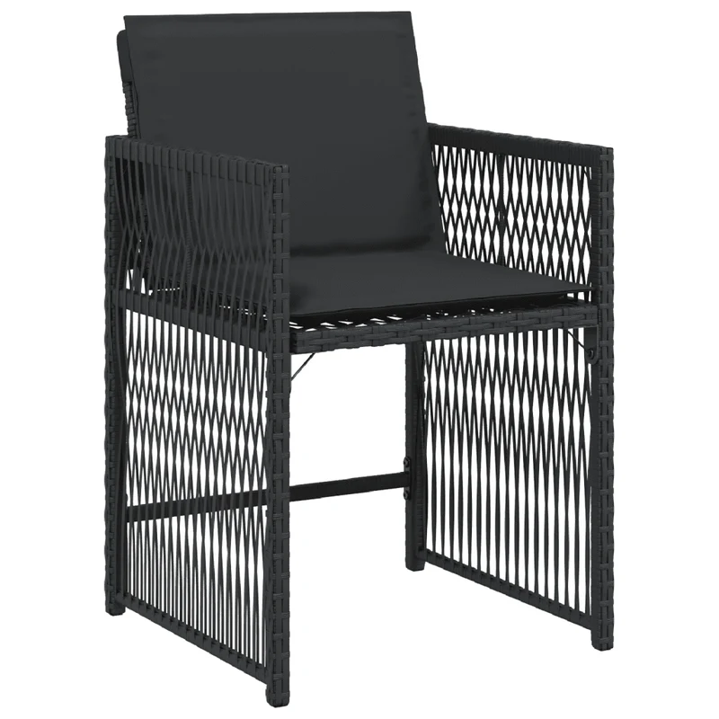 9 Piece Garden Dining Set with Cushions Black Poly Rattan