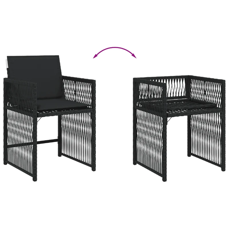 9 Piece Garden Dining Set with Cushions Black Poly Rattan